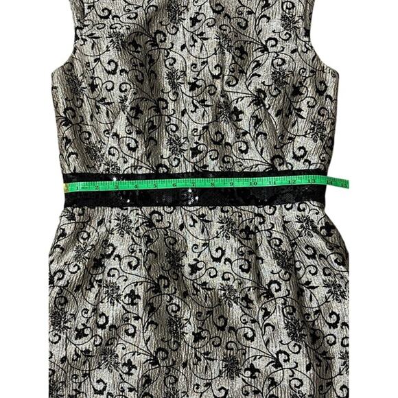 Tahari Arthur S. Levine 4P Petite Sleeveless Metallic Floral Dress Black & Silve - Picture 6 of 9